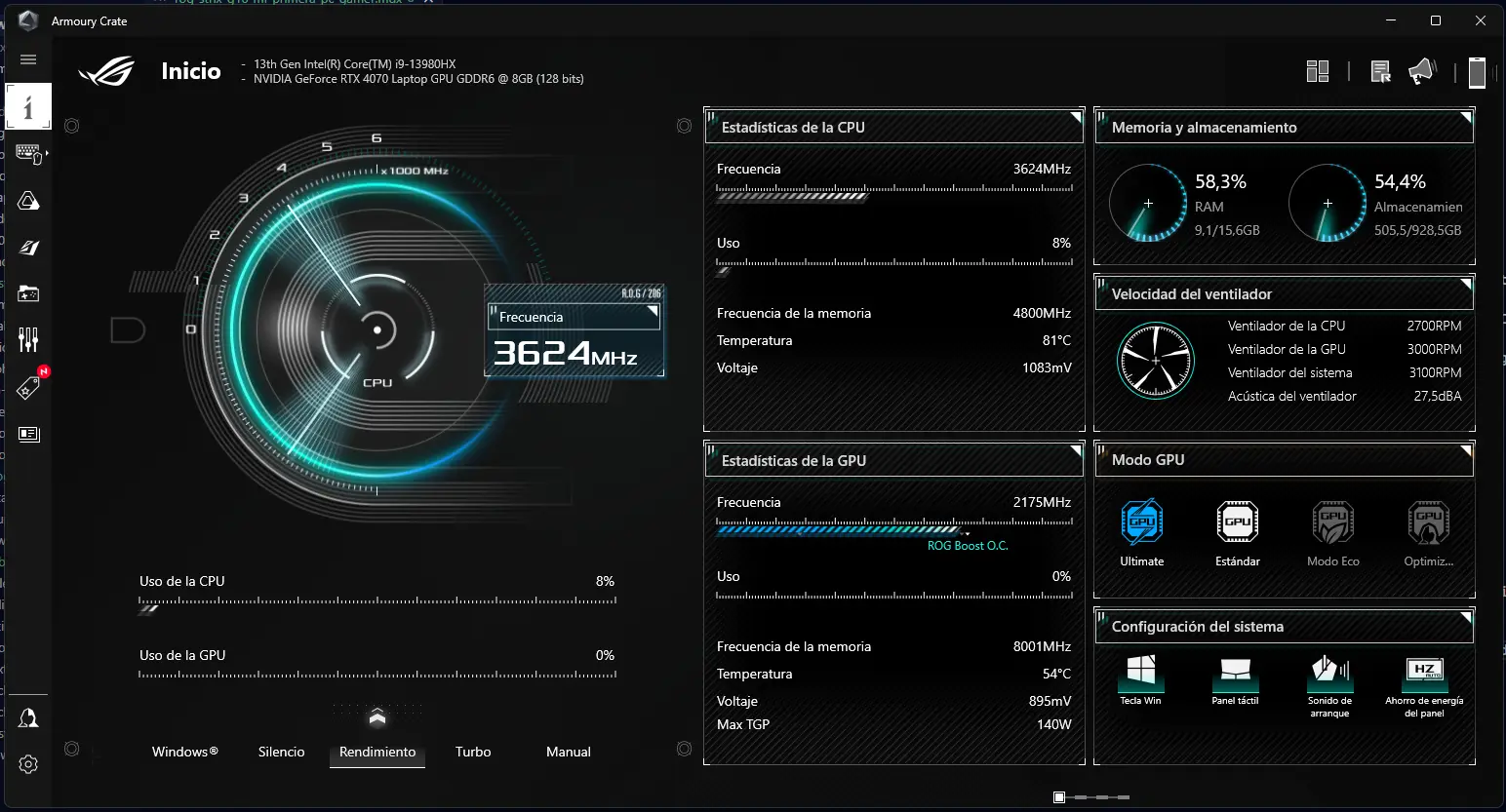 Centro de configuracion y monitoreo Asus